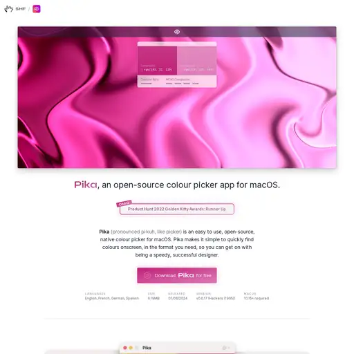 Screenshot of Pika Colour Picker website