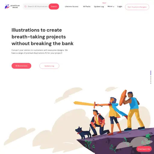 Screenshot of PixelTrue Free Illustrations website