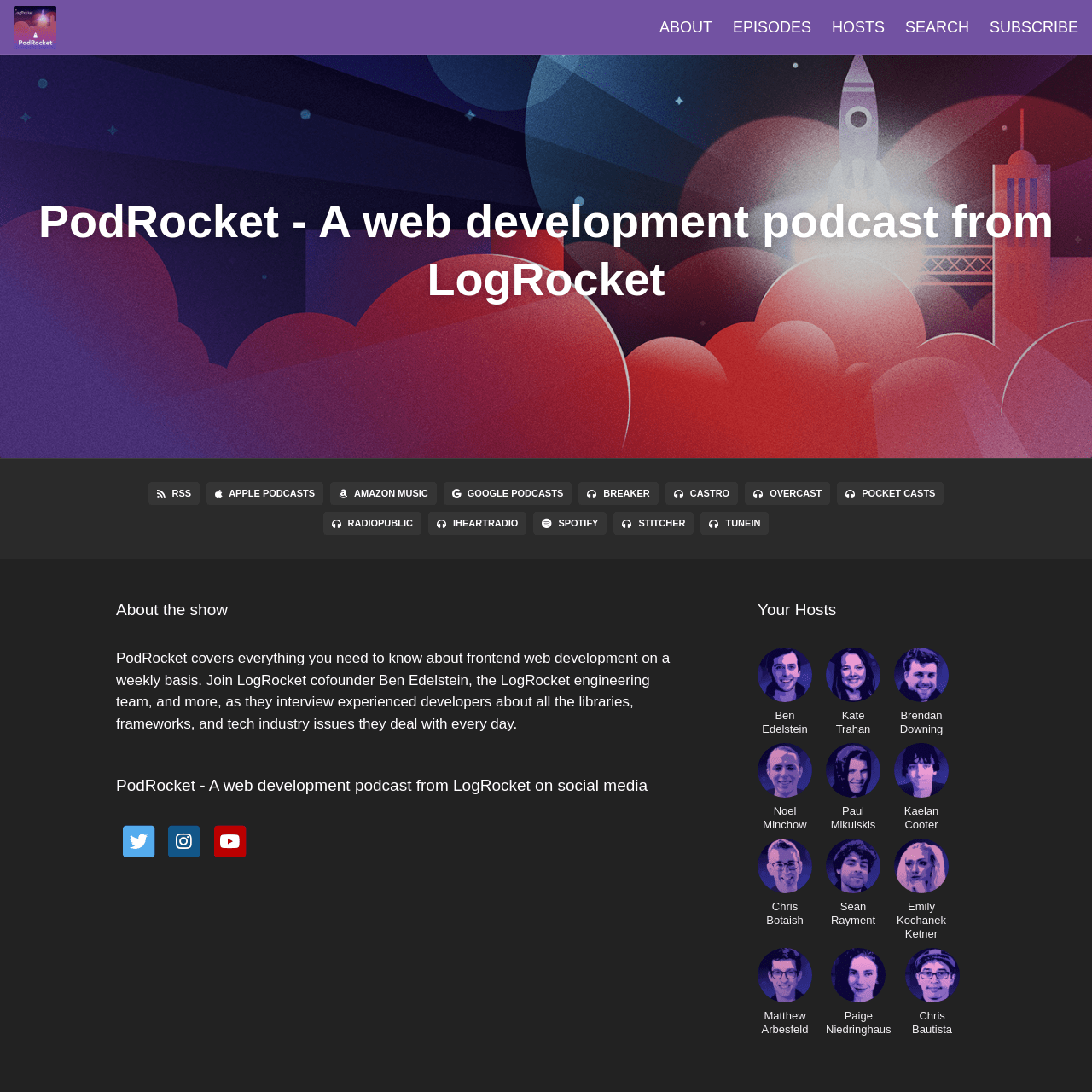 Screenshot of PodRocket Podcast website