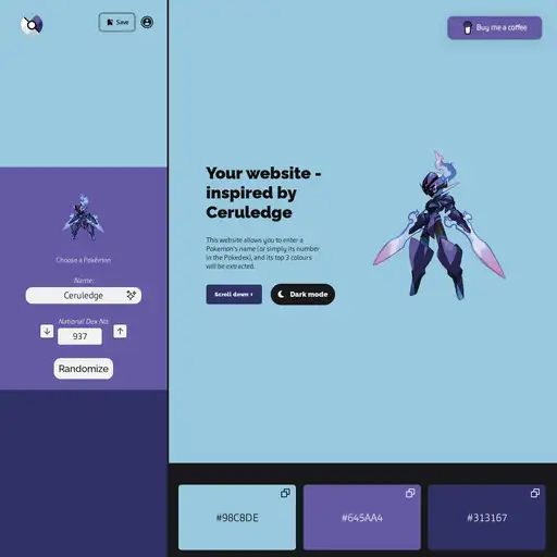 Screenshot of Pokemon Palettes website