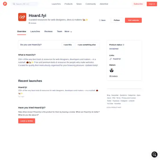 Screenshot of Product Hunt website