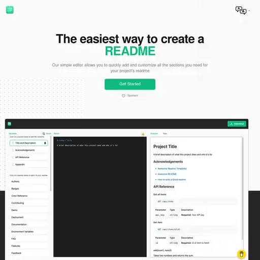 Screenshot of readme.so website