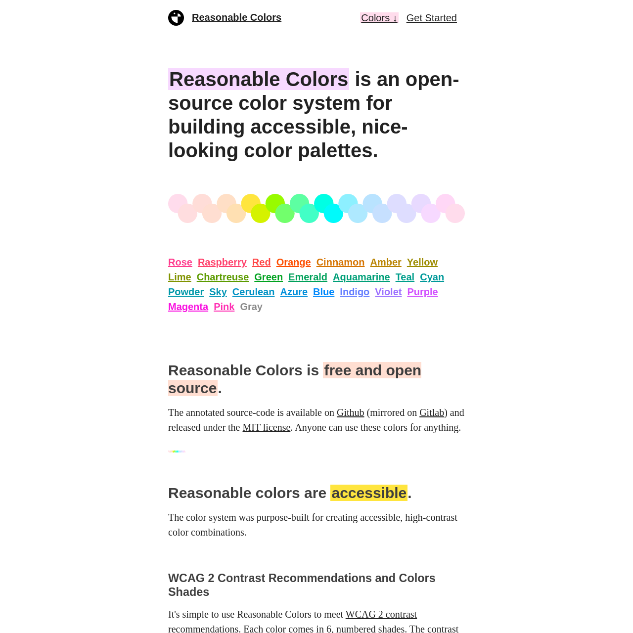 Screenshot of Reasonable Colors website