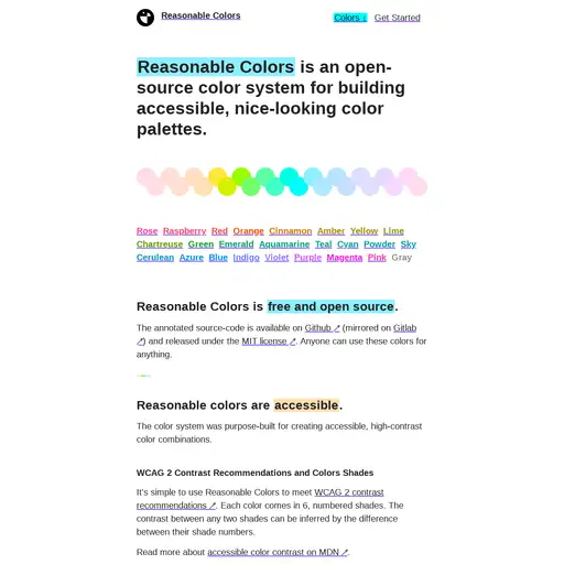 Screenshot of Reasonable Colors website