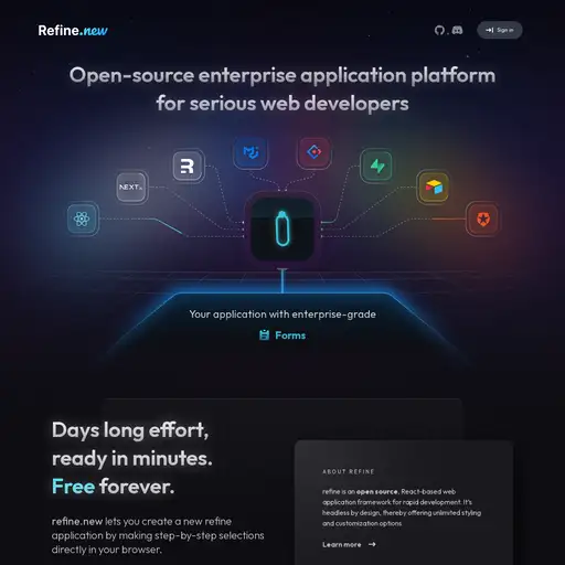 Screenshot of Refine website