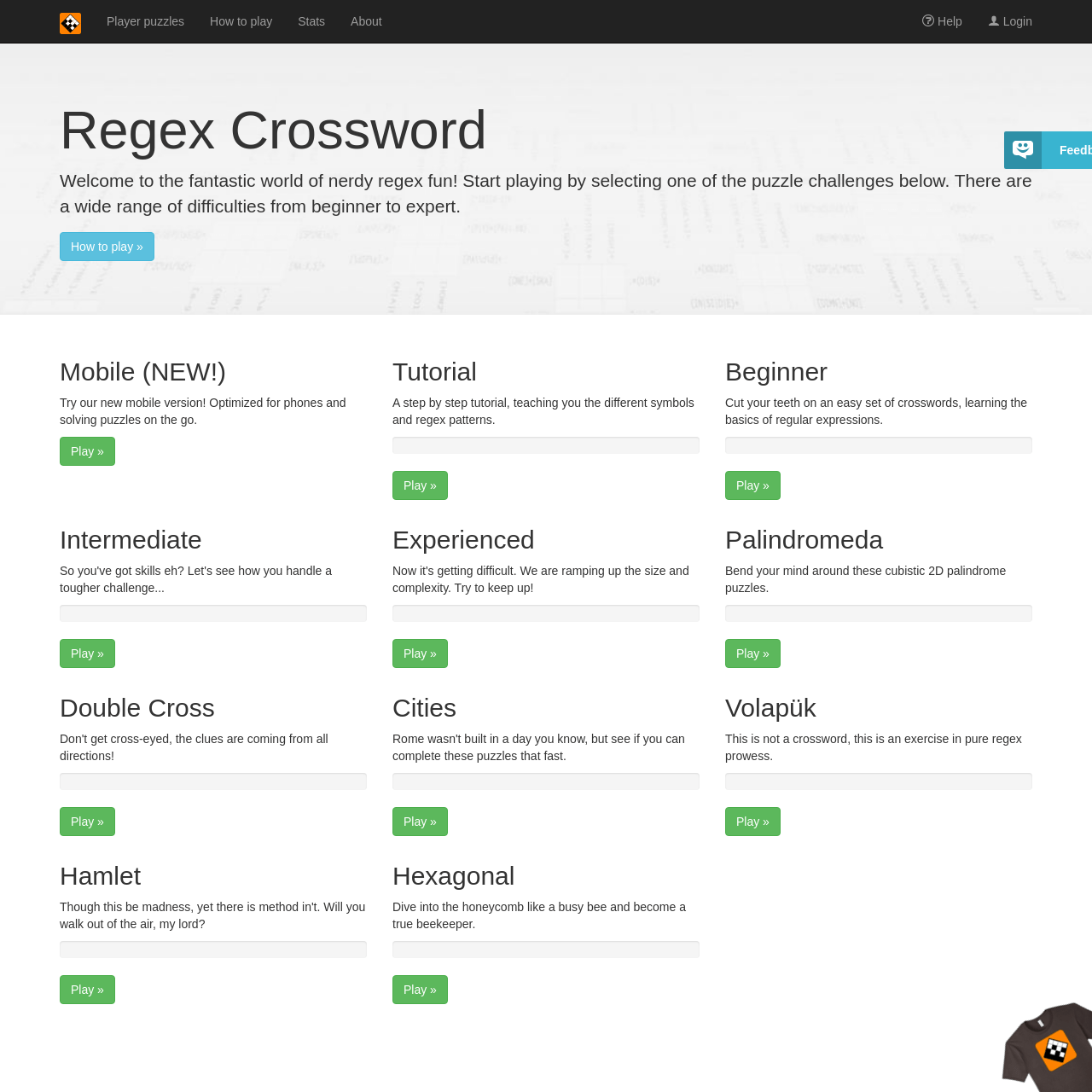 Screenshot of Regex Crossword website