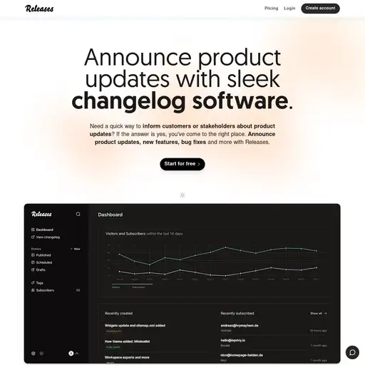 Screenshot of Releases website