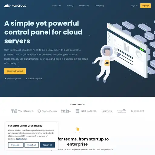 Screenshot of Runcloud website