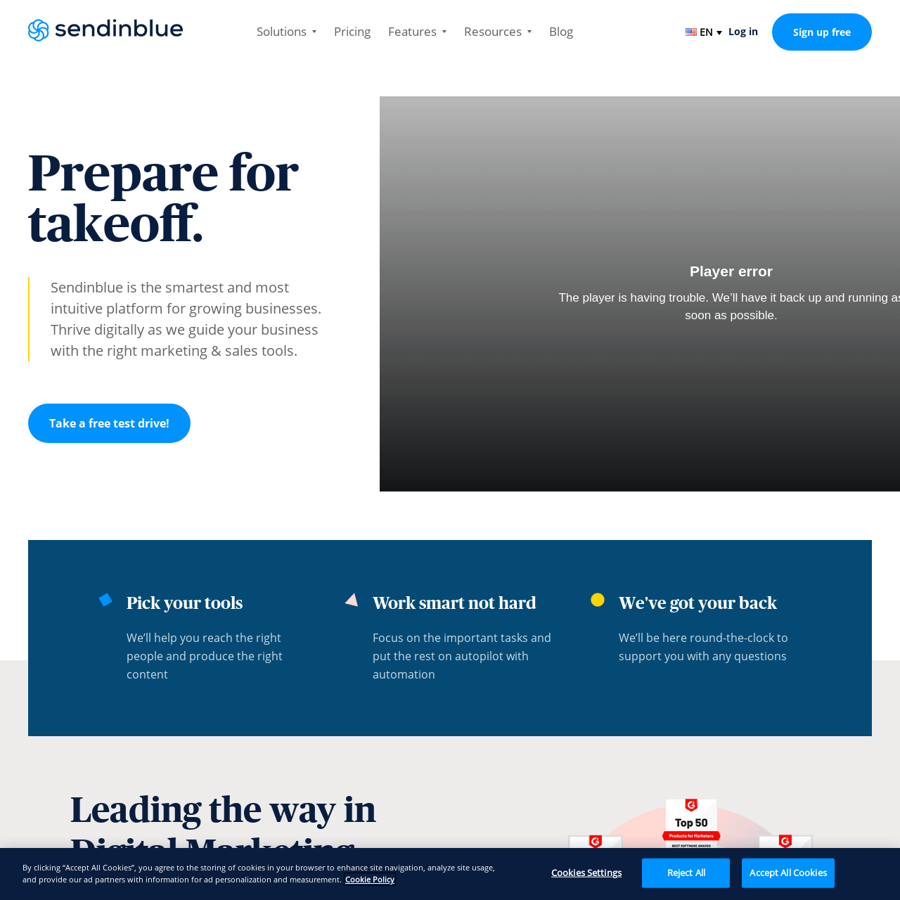 Screenshot of SendinBlue website