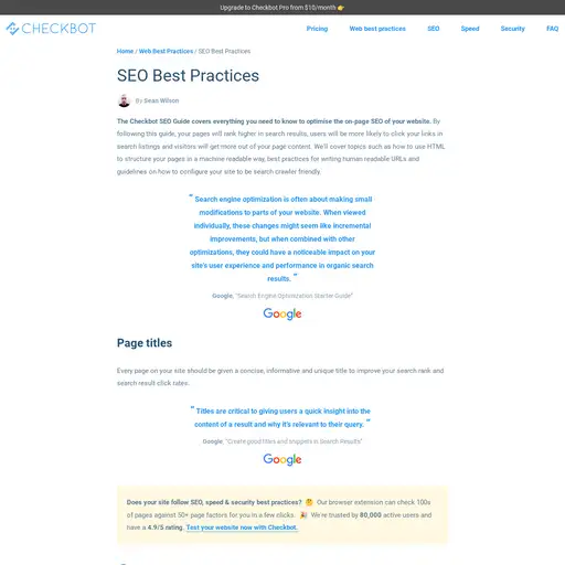 Screenshot of SEO Best Practices website