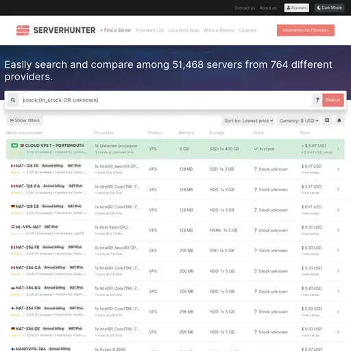 Screenshot of Server Hunter website