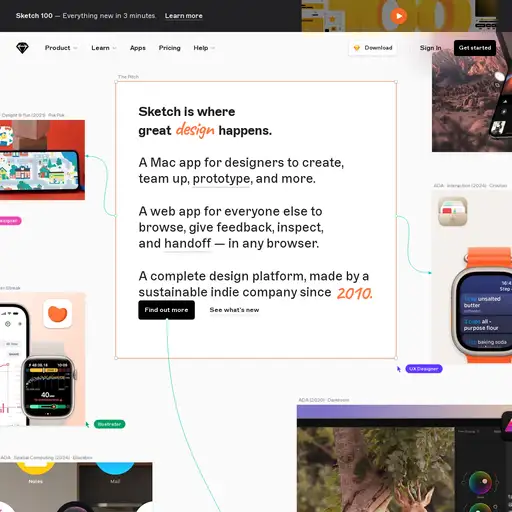 Screenshot of Sketch website