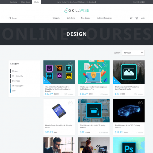 Screenshot of SkillWise Online Design Courses website