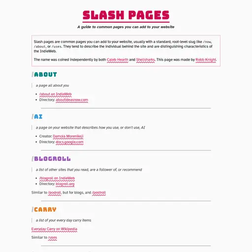 Screenshot of Slash Pages website