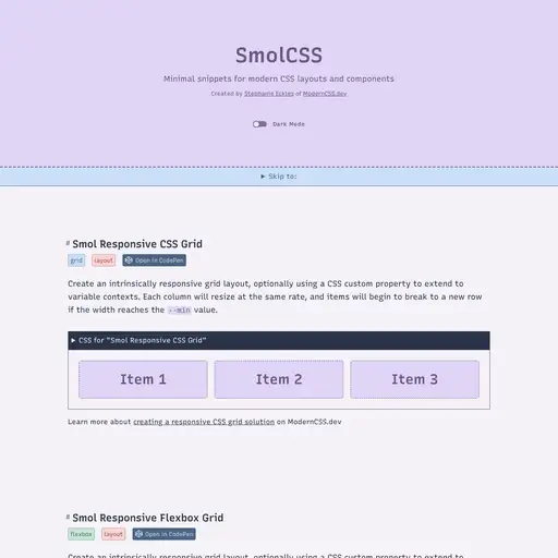 Screenshot of SmolCSS website