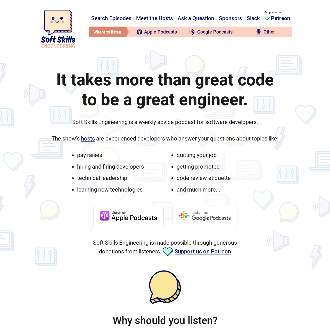 Screenshot of Soft Skills Engineering Podcast website