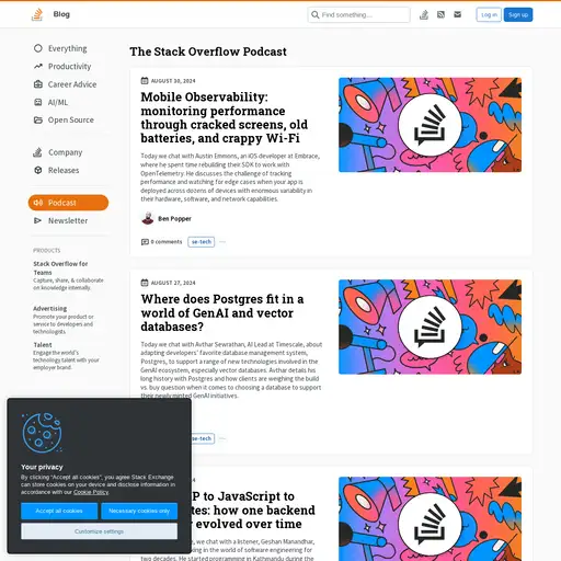 Screenshot of StackOverflow Podcast website