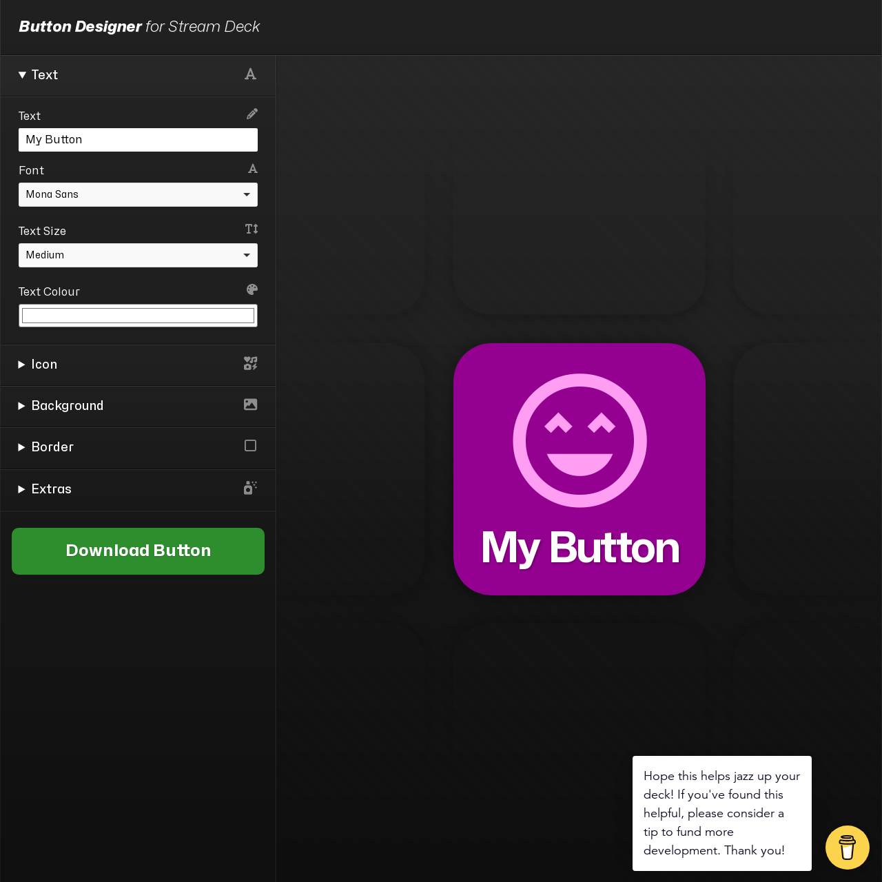 Screenshot of Stream Deck Button Designer website