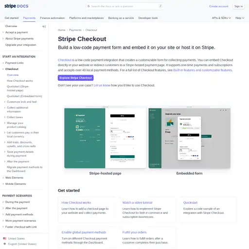 Screenshot of Stripe Checkout website