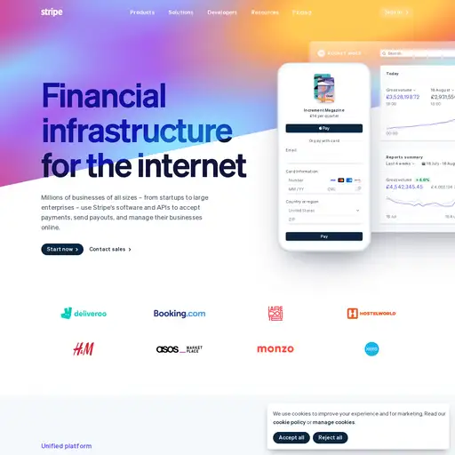 Screenshot of Stripe website