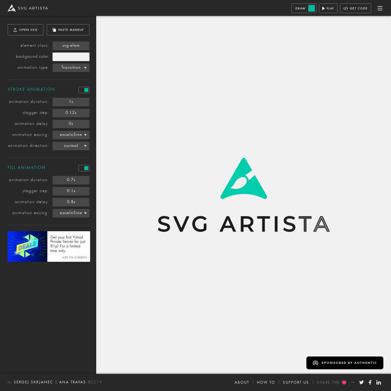 Screenshot of SVG Artista website