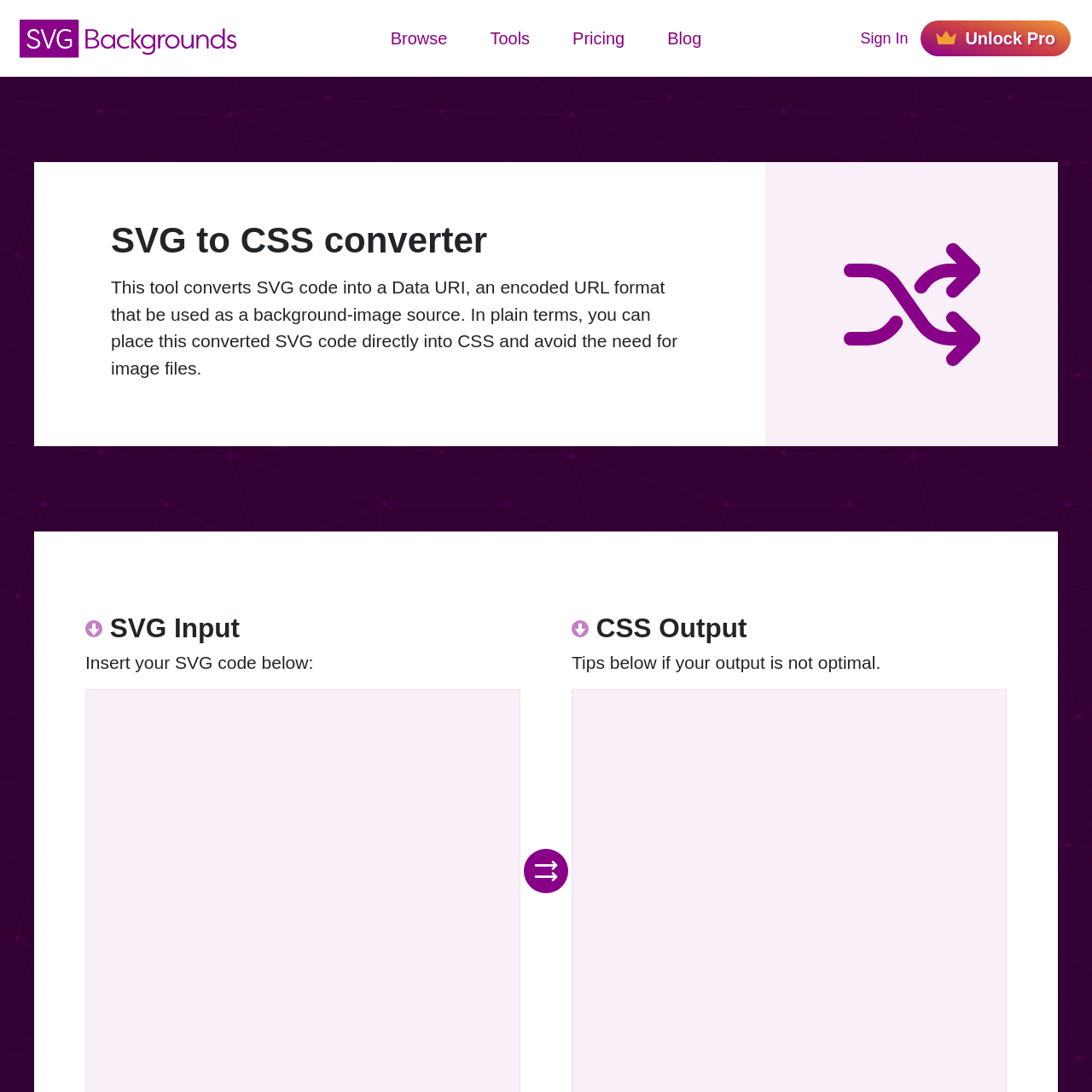 Screenshot of SVG to CSS converter website