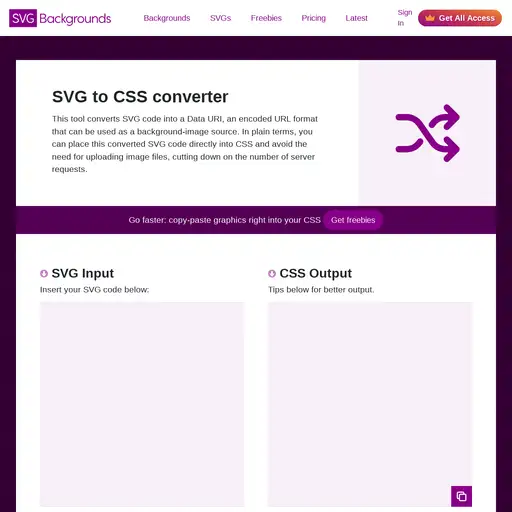 Screenshot of SVG to CSS converter website