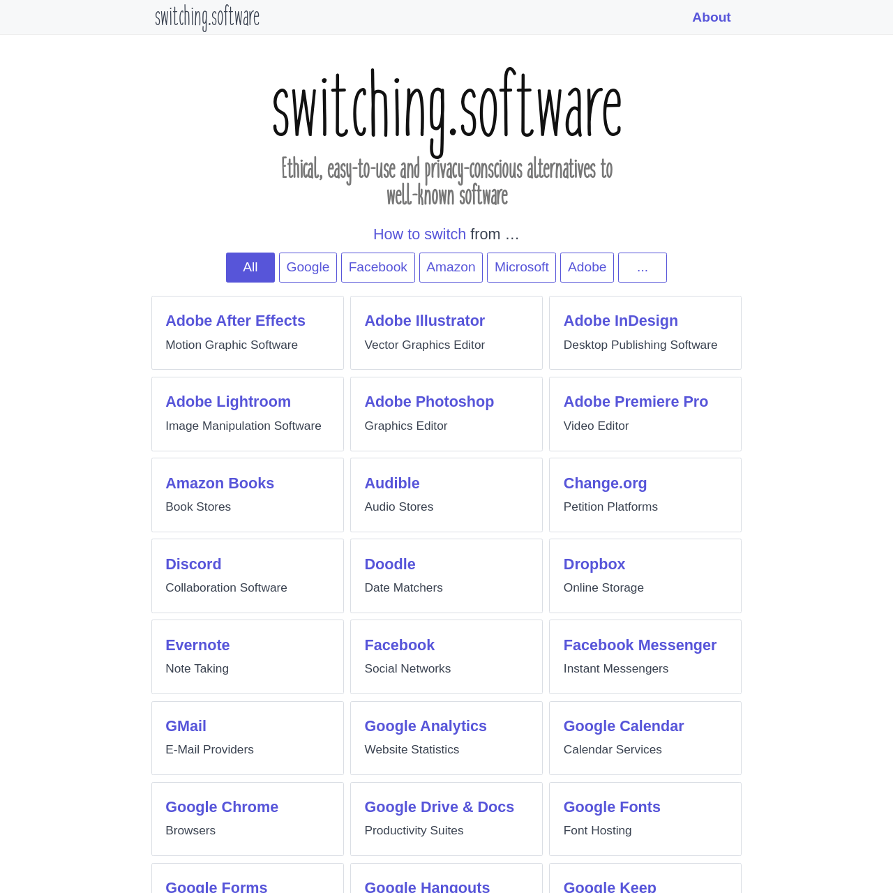 Screenshot of Switching Software website