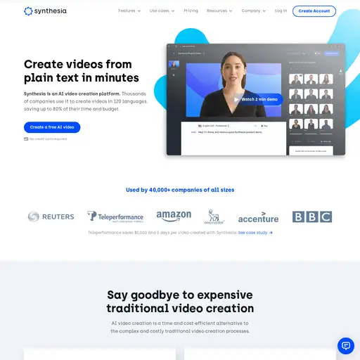 Screenshot of Synthesia website
