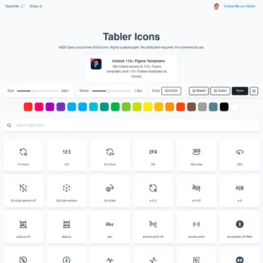 Screenshot of Tabler Icons website