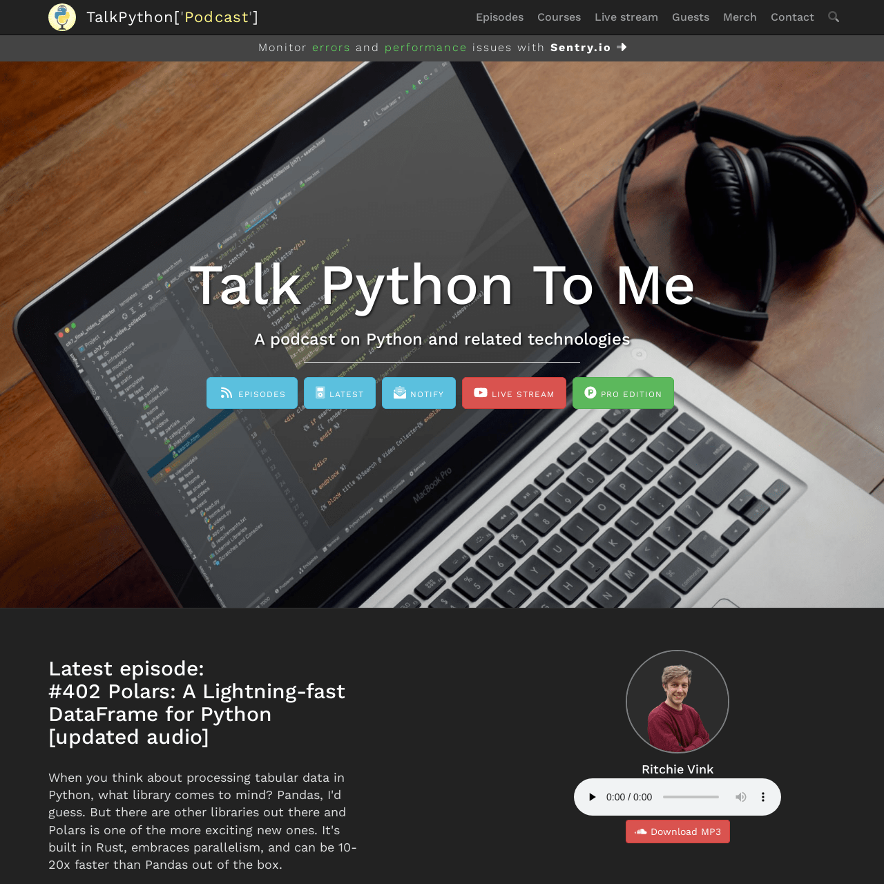Screenshot of Talk Python Podcast website
