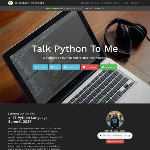 Screenshot of Talk Python Podcast website