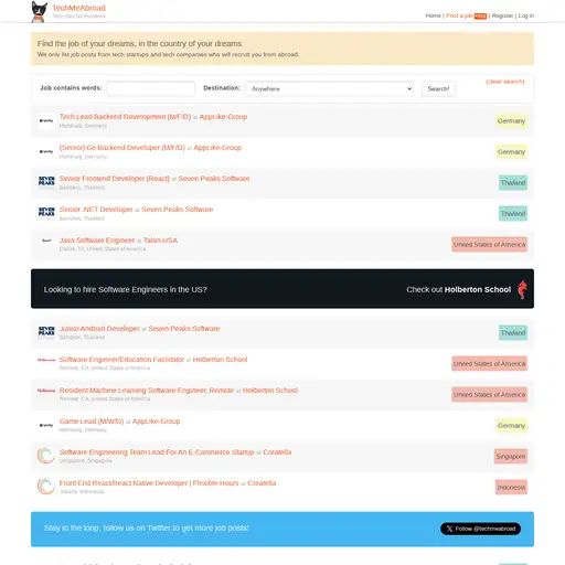 Screenshot of TechMeAbroad website