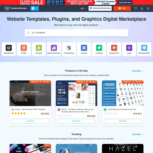 Screenshot of TemplateMonster website