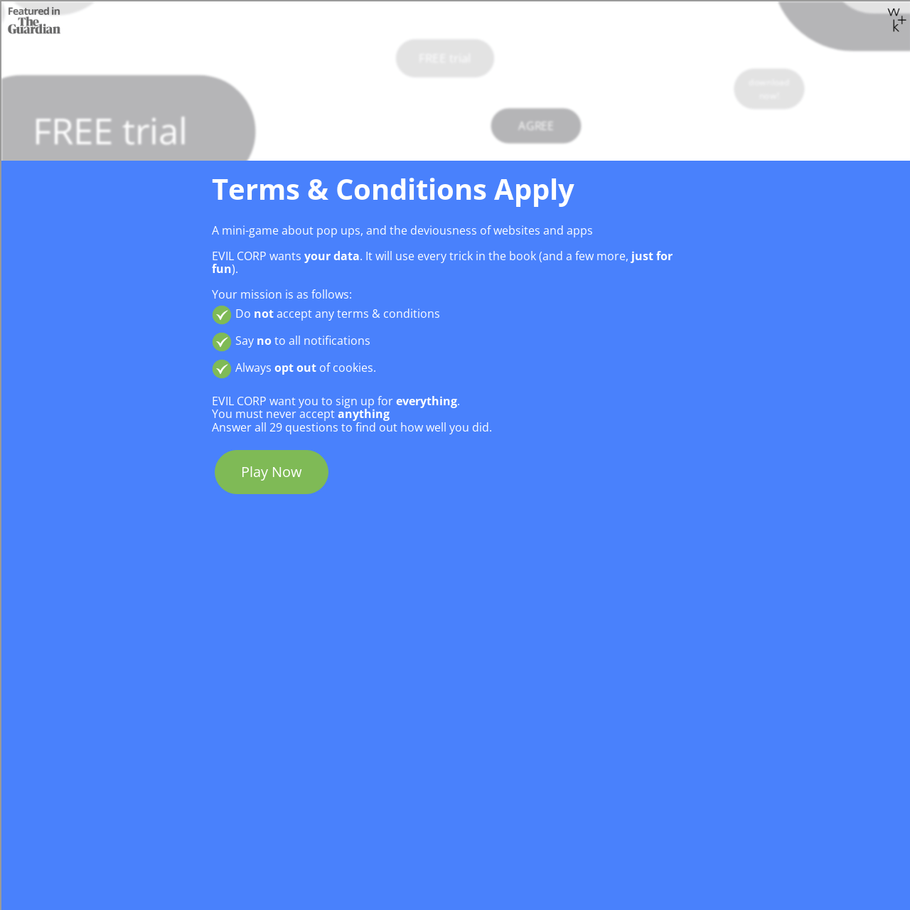 Screenshot of Terms and Conditions Apply website