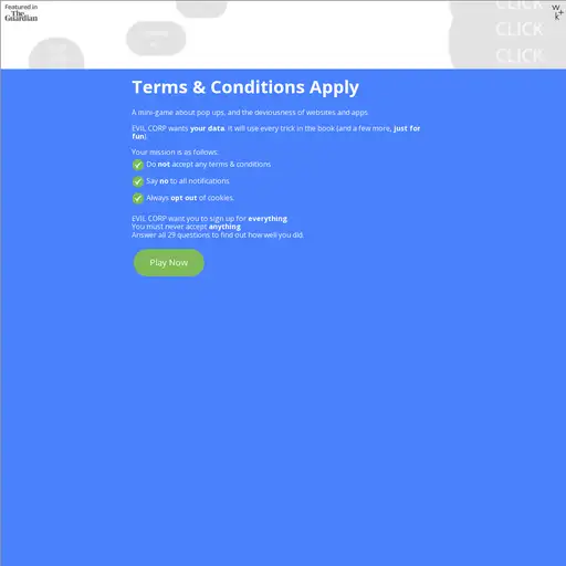 Screenshot of Terms and Conditions Apply website