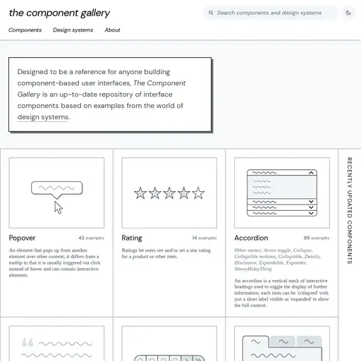 Screenshot of The Component Gallery website