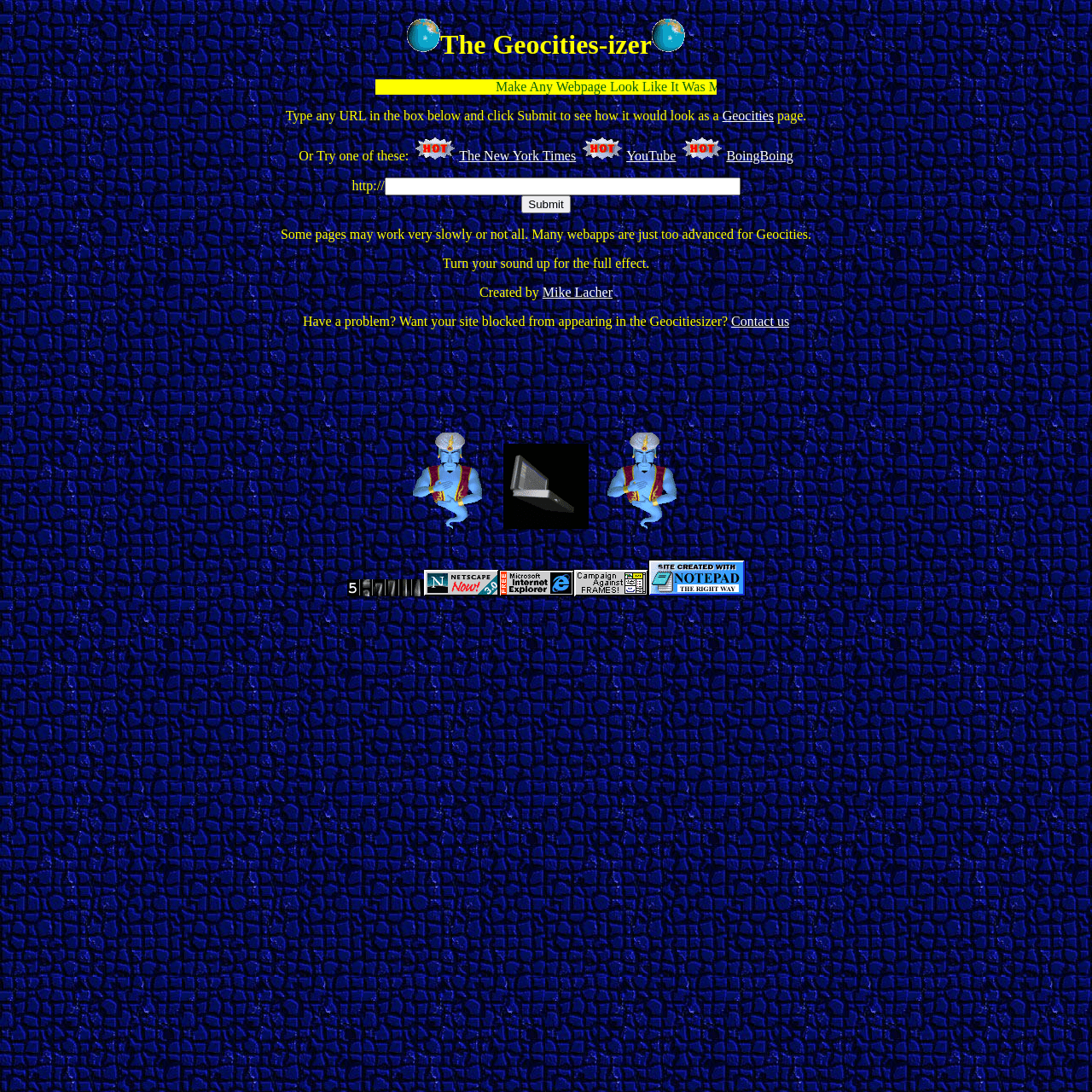 Screenshot of The Geocities-izer website