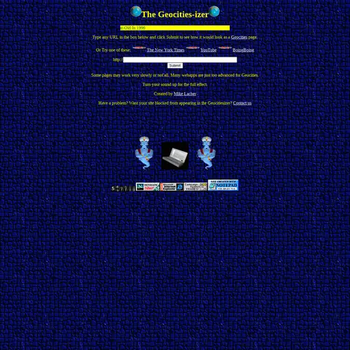 Screenshot of The Geocities-izer website