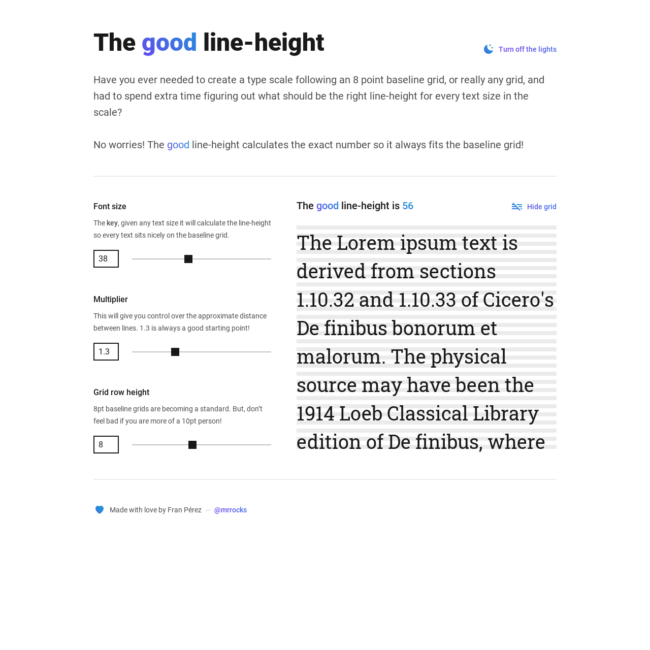 Screenshot of The Good Line Height website