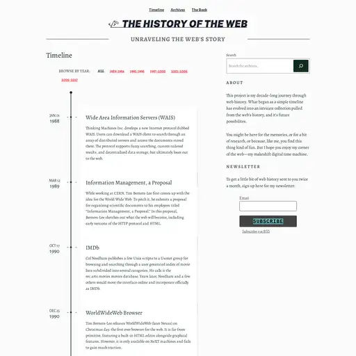 Screenshot of The History of the Web website