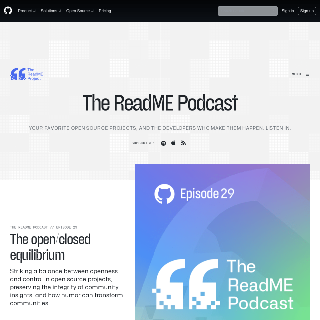 Screenshot of The ReadME Podcast website