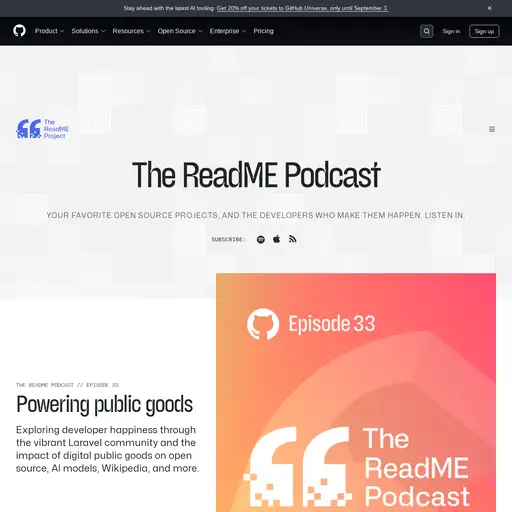 Screenshot of The ReadME Podcast website