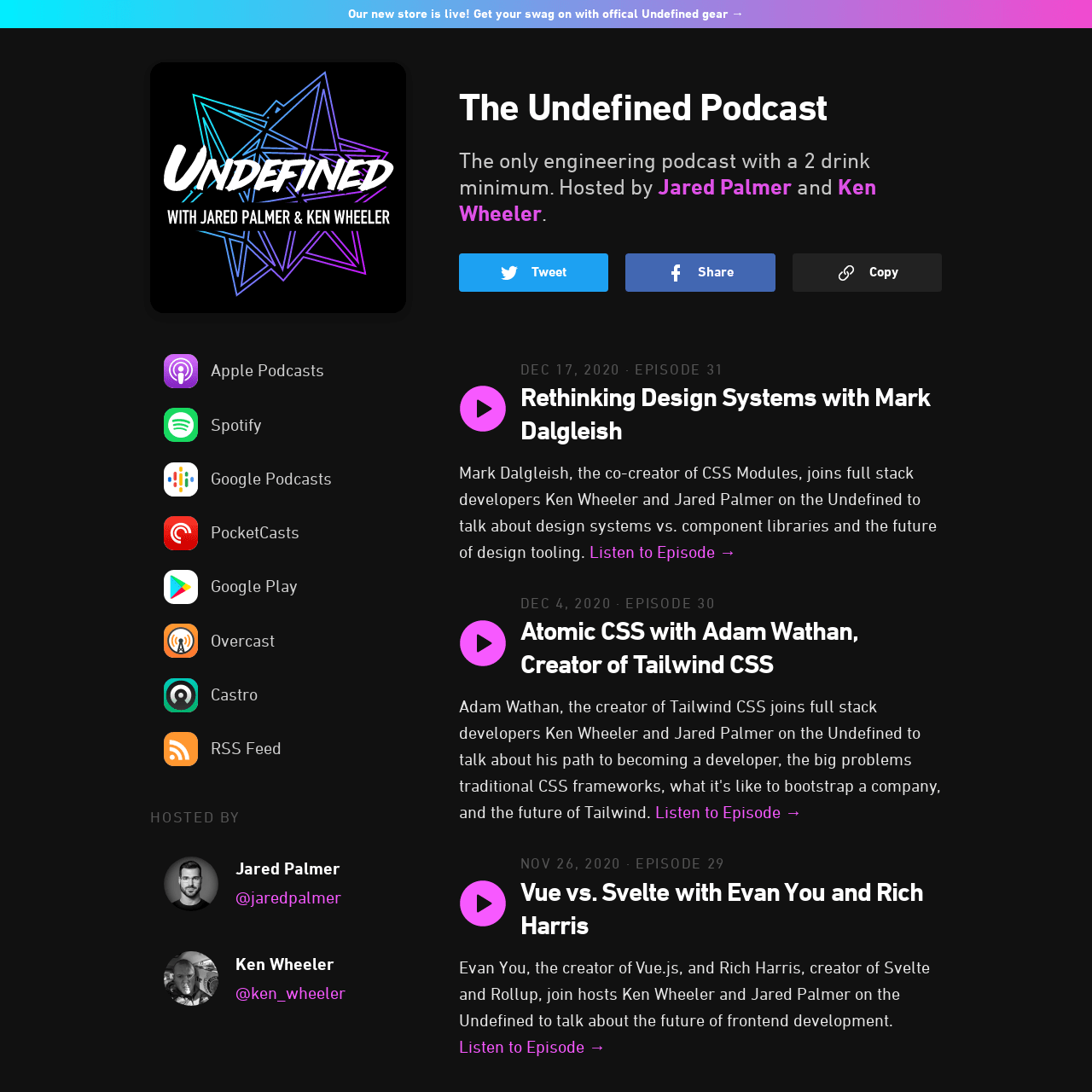 Screenshot of The Undefined Podcast website