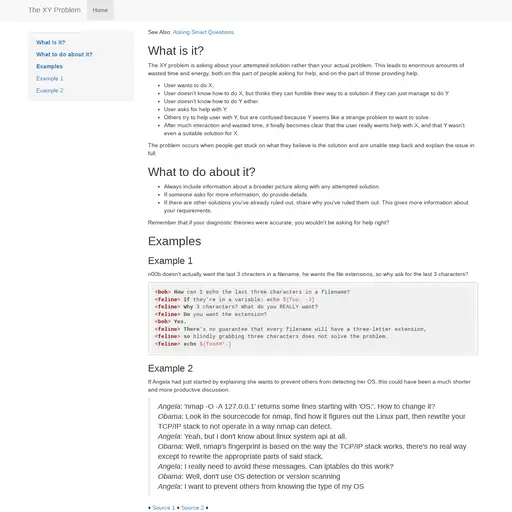 Screenshot of The XY Problem website
