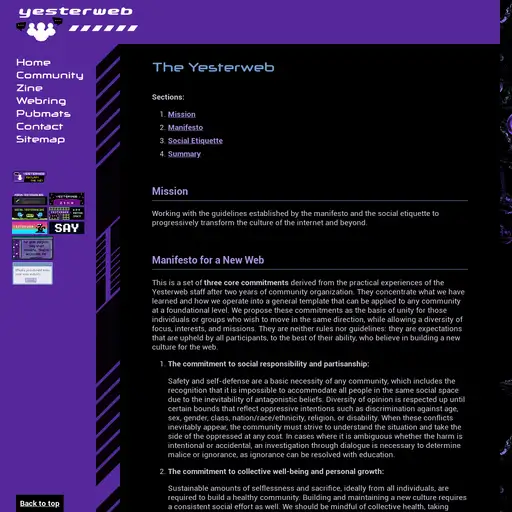 Screenshot of The Yesterweb website