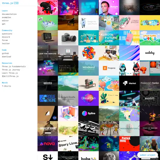 Screenshot of Three.js website