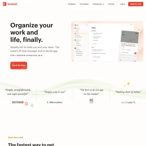 Screenshot of Todoist website