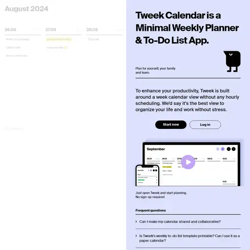 Screenshot of Tweek Calendar website