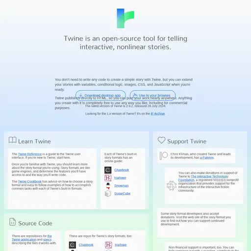 Screenshot of Twine website